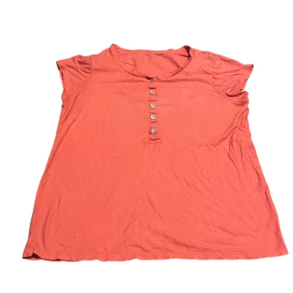 Calypso St. Barth Tops - Calypso St Barth Coral Pink Cotton Henley Short Sleeve Top‎ Small RN 106551